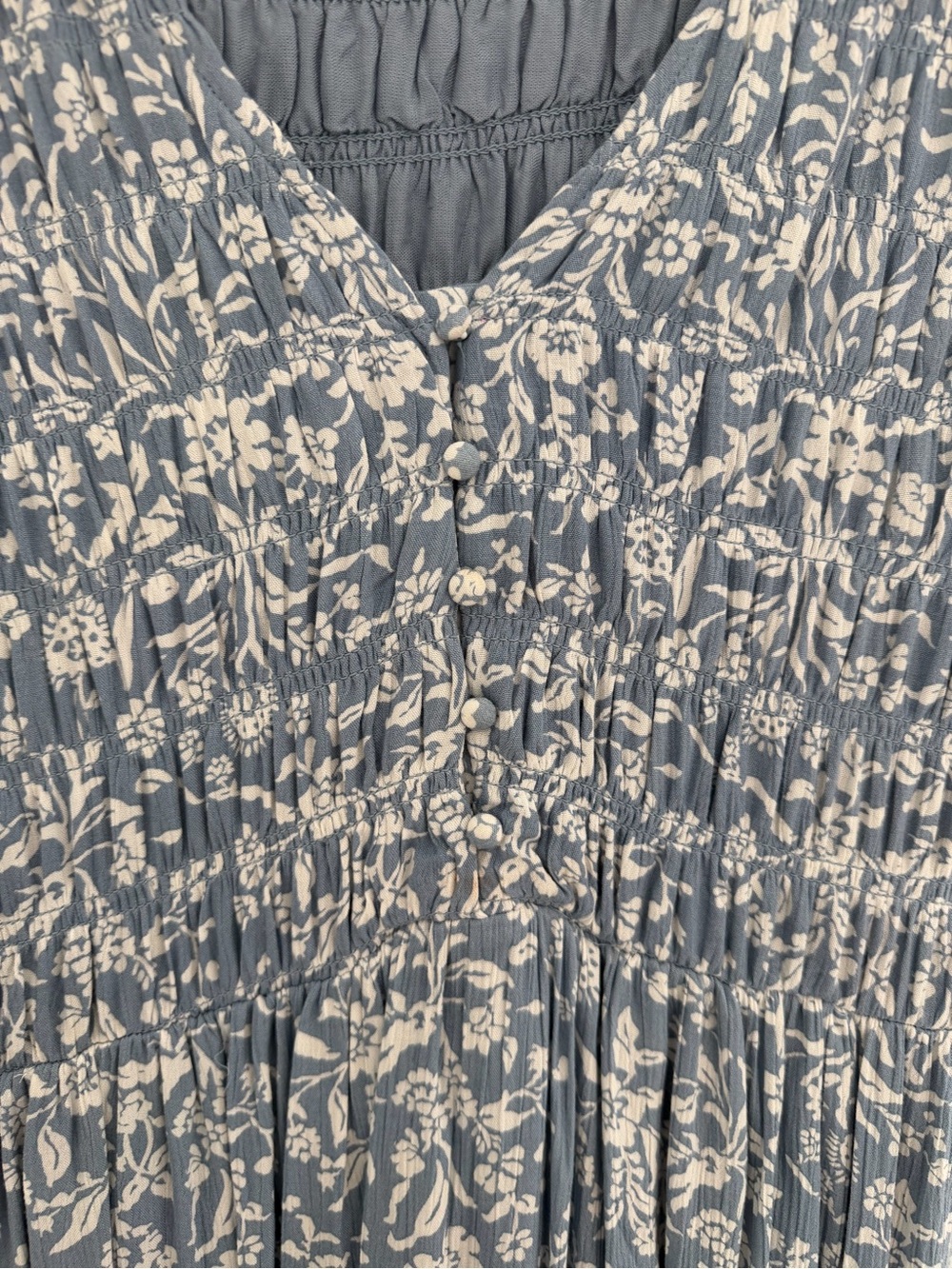 Lucky Brand Blue Floral Smocked V-Neck Dress - Picture 3 of 5
